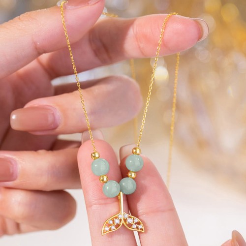925 Silver Hetian Jade Fishtail Luck Necklace 925 Silver Hetian Jade Fishtail Luck Necklace