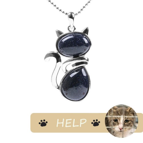 "Save A Cat" Cute Cat Protection Crystal Necklace