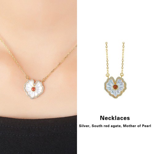 925 Silver Love Heart Tridacna Red Agate Necklace Set