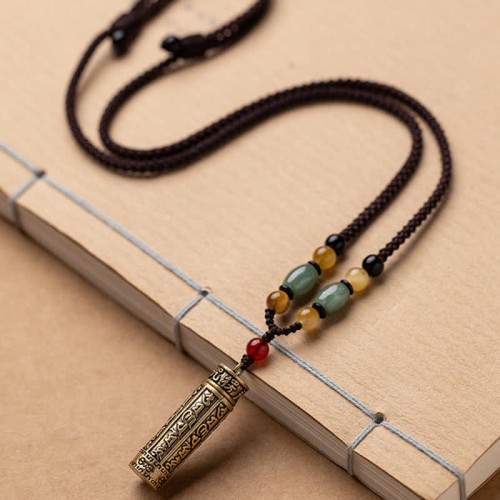 Tibetan Om Mani Padme Hum Agate Sutra Protection Necklace Tibetan Om Mani Padme Hum Agate Sutra Protection Necklace