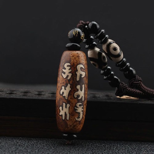 Tibet Om Mani Padme Hum Dzi Bead Wealth Necklace Tibet Om Mani Padme Hum Dzi Bead Wealth Necklace