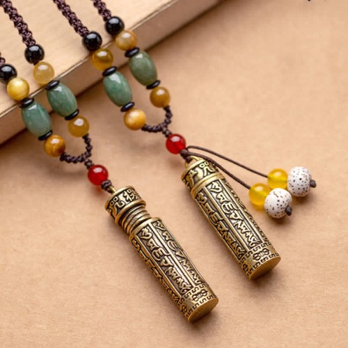 Tibetan Om Mani Padme Hum Agate Sutra Protection Necklace Tibetan Om Mani Padme Hum Agate Sutra Protection Necklace
