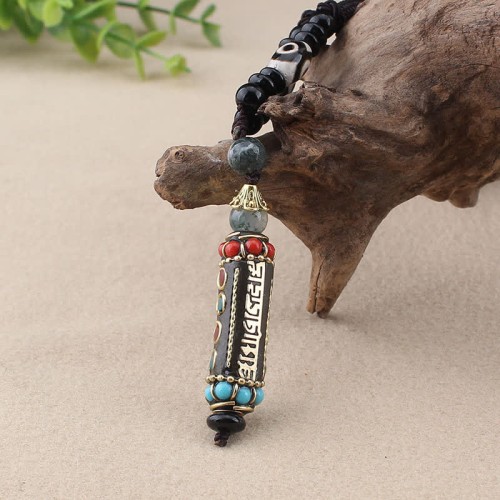 Tibetan Om Mani Padme Hum Dzi Bead Necklace Pendant Tibetan Om Mani Padme Hum Dzi Bead Necklace Pendant