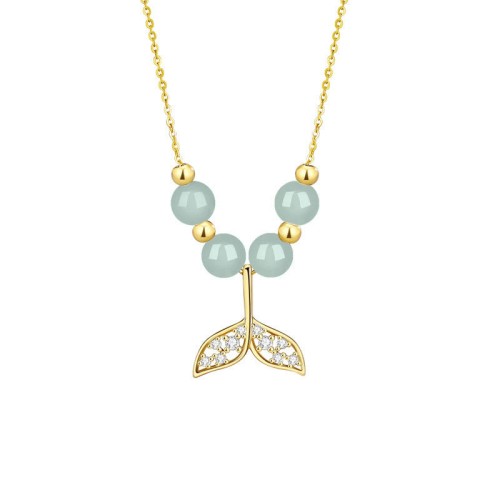925 Silver Hetian Jade Fishtail Luck Necklace 925 Silver Hetian Jade Fishtail Luck Necklace