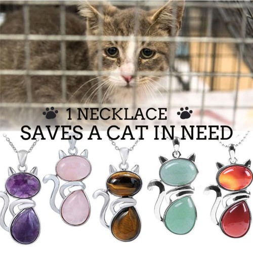 "Save A Cat" Cute Cat Protection Crystal Necklace