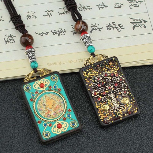 Tibetan God of Wealth Tree Ebony Peace Pendant