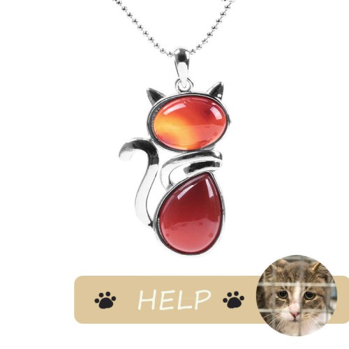 "Save A Cat" Cute Cat Protection Crystal Necklace