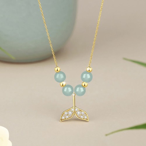 925 Silver Hetian Jade Fishtail Luck Necklace 925 Silver Hetian Jade Fishtail Luck Necklace