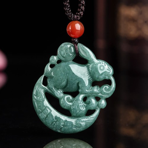 Year of the Rabbit Jade Crescent Moon Necklace