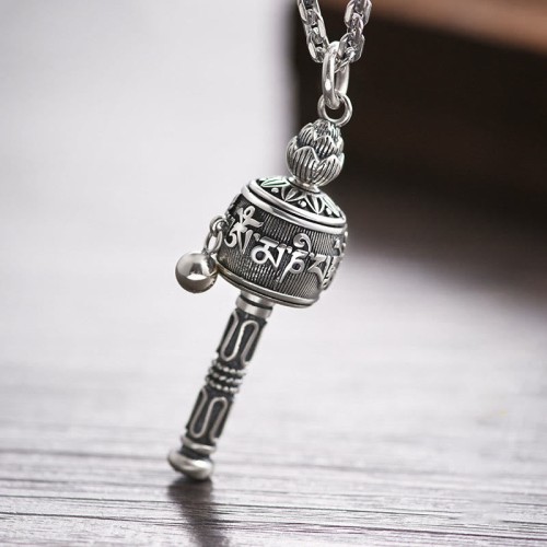 Tibetan Om Mani Padme Hum Prayer Wheel Lotus Necklace Tibetan Om Mani Padme Hum Prayer Wheel Lotus Necklace