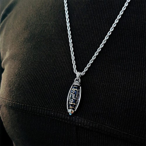 Tibetan Om Mani Padme Hum Nine-Eye Dzi Bead Necklace