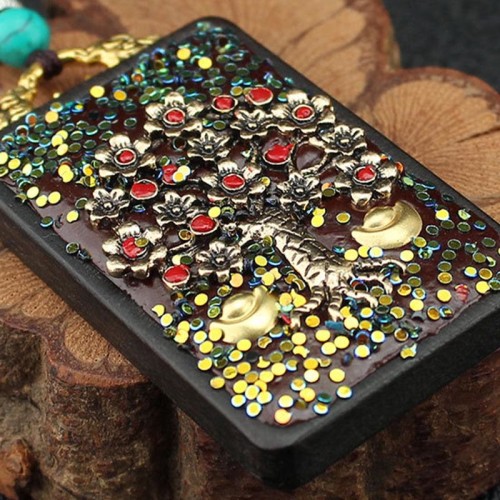 Tibetan God of Wealth Tree Ebony Peace Pendant