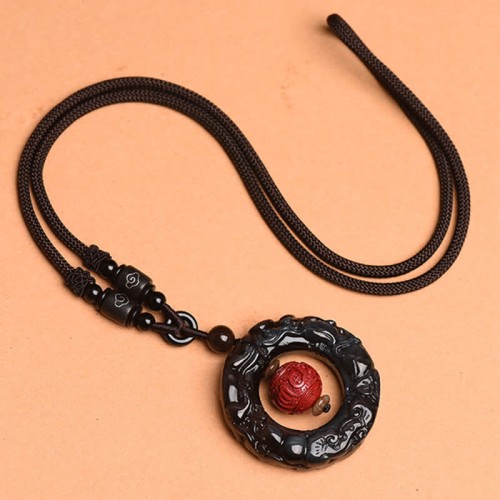 Feng Shui Rainbow Obsidian PiXiu Healing Necklace