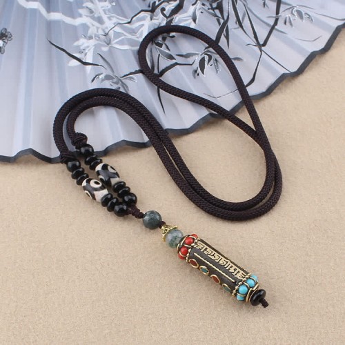 Tibetan Om Mani Padme Hum Dzi Bead Necklace Pendant Tibetan Om Mani Padme Hum Dzi Bead Necklace Pendant