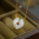 925 Silver Love Heart Tridacna Red Agate Necklace Set