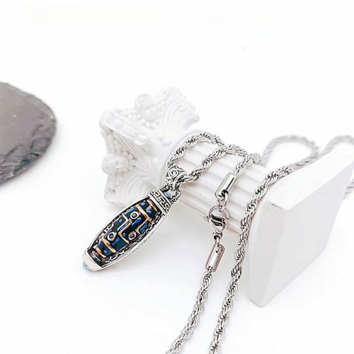 Tibetan Om Mani Padme Hum Nine-Eye Dzi Bead Necklace