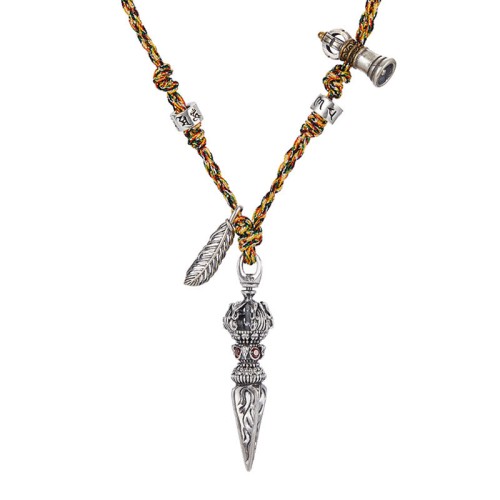 Tibetan Silver Dorje Vajra Lotus Strength Necklace