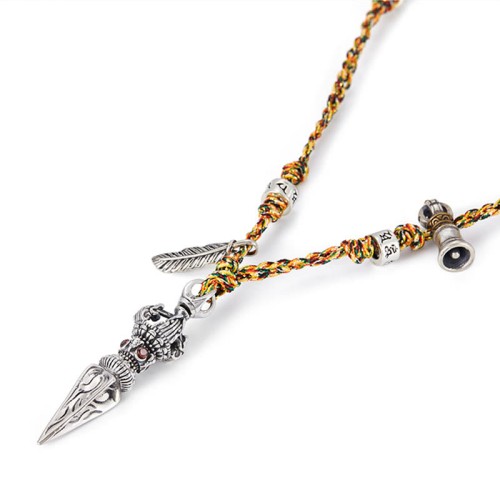 Tibetan Silver Dorje Vajra Lotus Strength Necklace
