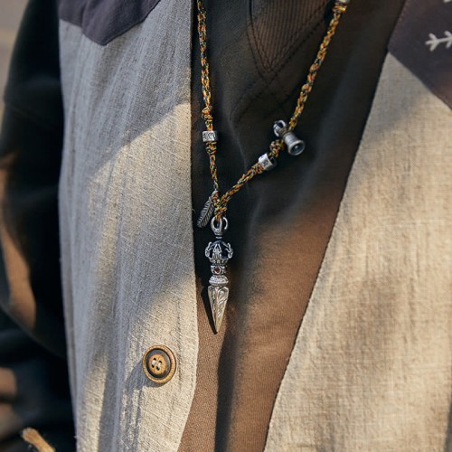 Tibetan Silver Dorje Vajra Lotus Strength Necklace