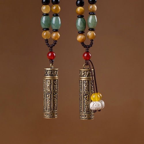 Tibetan Om Mani Padme Hum Agate Sutra Protection Necklace Tibetan Om Mani Padme Hum Agate Sutra Protection Necklace