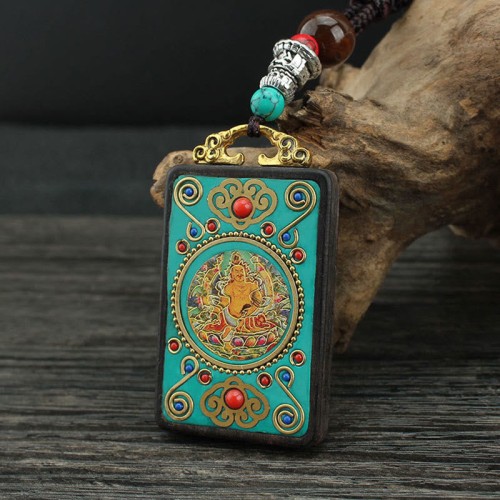 Tibetan God of Wealth Tree Ebony Peace Pendant