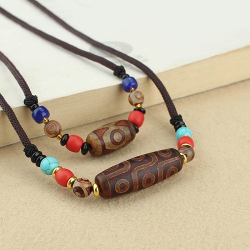 Tibetan Nine-Eye Dzi Bead Protection Necklace