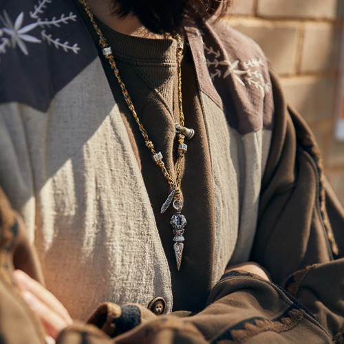 Tibetan Silver Dorje Vajra Lotus Strength Necklace