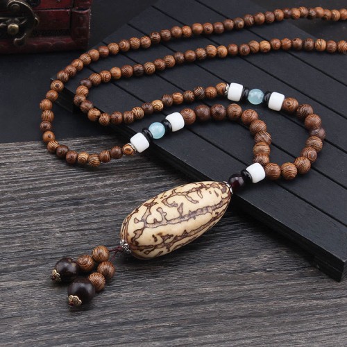 Tibetan Wenge Wood Bodhi Seed Agate Necklace Tibetan Wenge Wood Bodhi Seed Agate Necklace