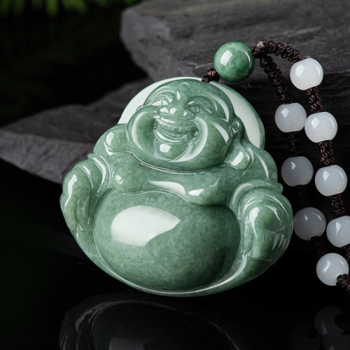 Laughing Buddha Cyan Jade Harmony Necklace Pendant