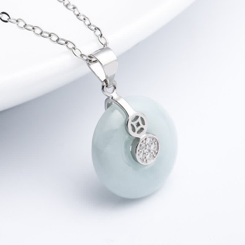 925 Silver Peace Buckle Jade Coin Necklace 925 Silver Peace Buckle Jade Coin Necklace