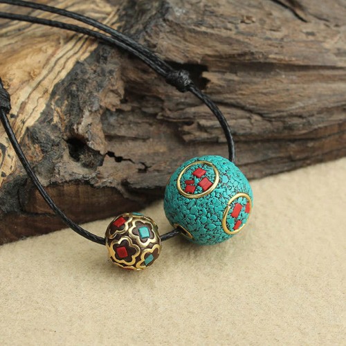 Tibetan Turquoise Double Bead Protection Necklace Tibetan Turquoise Double Bead Protection Necklace