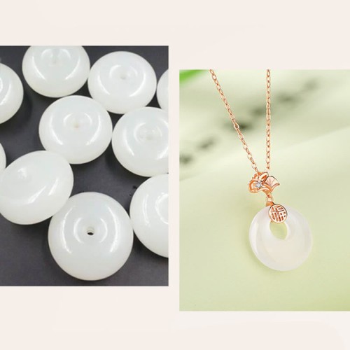 925 Silver Ginkgo Leaf Chalcedony Fu Character Necklace