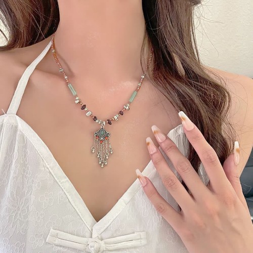 Tibetan Crystal Copper Luck Tassel Necklace