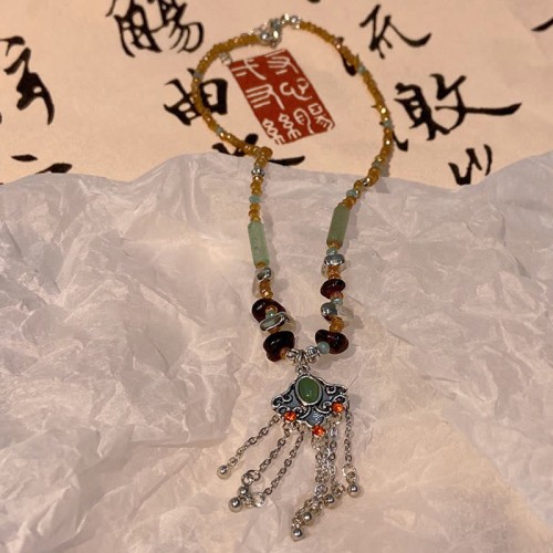 Tibetan Crystal Copper Luck Tassel Necklace