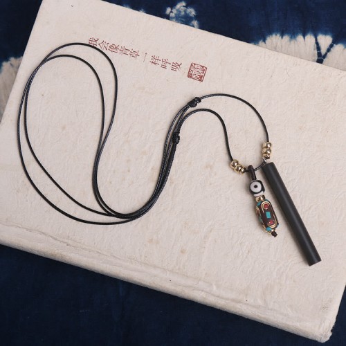Tibetan Ebony Dzi Bead Peace Necklace Pendant Tibetan Ebony Dzi Bead Peace Necklace Pendant