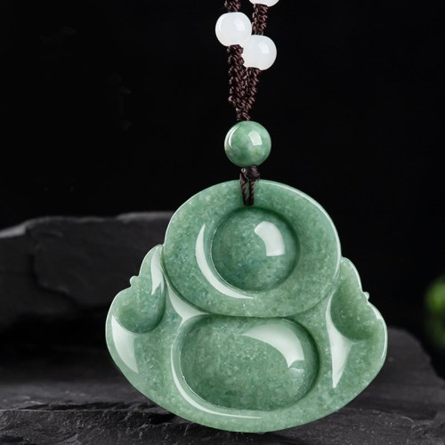 Laughing Buddha Cyan Jade Harmony Necklace Pendant