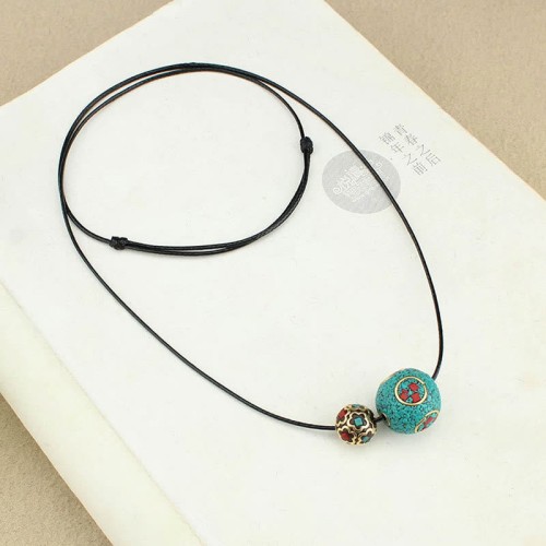 Tibetan Turquoise Double Bead Protection Necklace Tibetan Turquoise Double Bead Protection Necklace