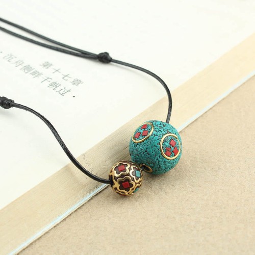 Tibetan Turquoise Double Bead Protection Necklace Tibetan Turquoise Double Bead Protection Necklace