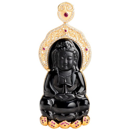 925 Sterling Silver Black Jade Kwan Yin Wealth Necklace 925 Sterling Silver Black Jade Kwan Yin Wealth Necklace