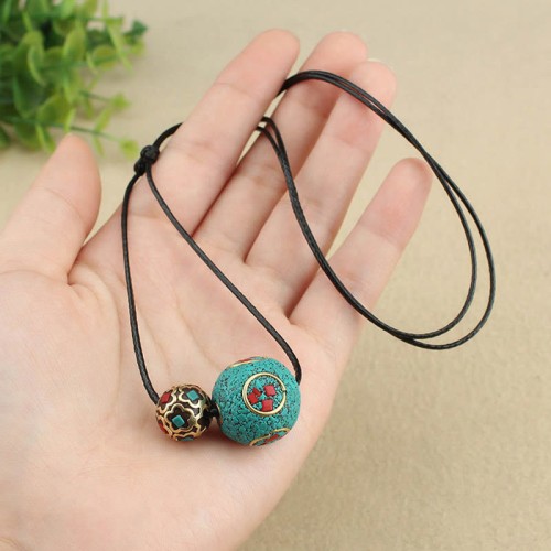 Tibetan Turquoise Double Bead Protection Necklace Tibetan Turquoise Double Bead Protection Necklace