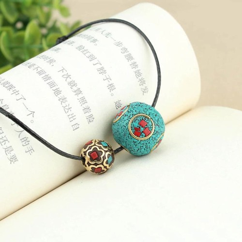Tibetan Turquoise Double Bead Protection Necklace Tibetan Turquoise Double Bead Protection Necklace