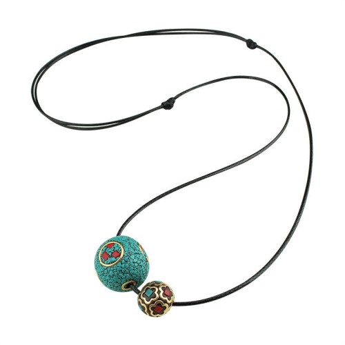 Tibetan Turquoise Double Bead Protection Necklace Tibetan Turquoise Double Bead Protection Necklace