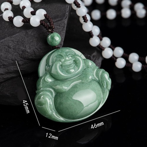 Laughing Buddha Cyan Jade Harmony Necklace Pendant