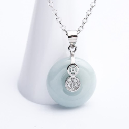 925 Silver Peace Buckle Jade Coin Necklace 925 Silver Peace Buckle Jade Coin Necklace