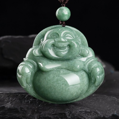 Laughing Buddha Cyan Jade Harmony Necklace Pendant