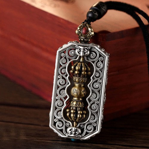 Tibetan Om Mani Padme Hum Dorje Vajra Lotus Necklace Tibetan Om Mani Padme Hum Dorje Vajra Lotus Necklace