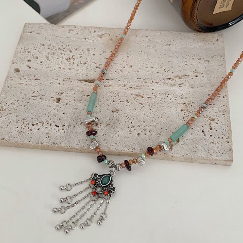 Tibetan Crystal Copper Luck Tassel Necklace