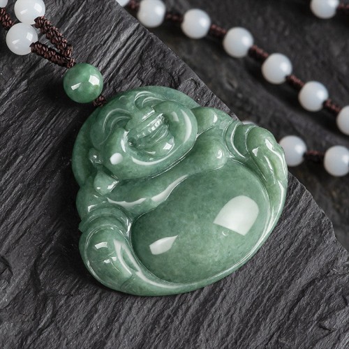 Laughing Buddha Cyan Jade Harmony Necklace Pendant