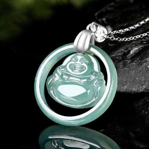 925 Silver Jade Round Laughing Buddha Necklace 925 Silver Jade Round Laughing Buddha Necklace