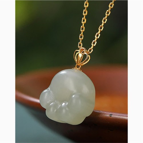 925 Silver Hetian White Jade Cat Paw Luck Necklace 925 Silver Hetian White Jade Cat Paw Luck Necklace